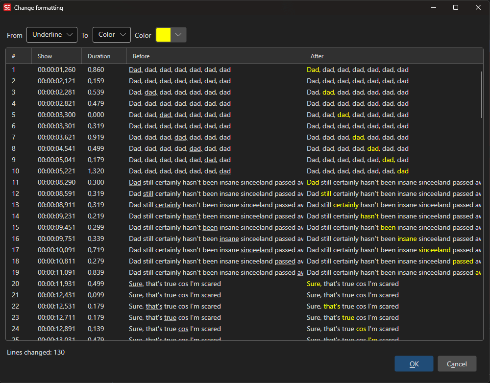 Change Formatting