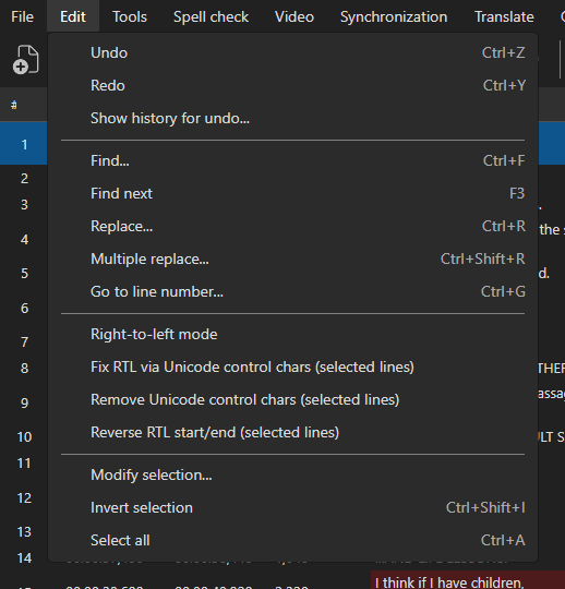 Edit Menu